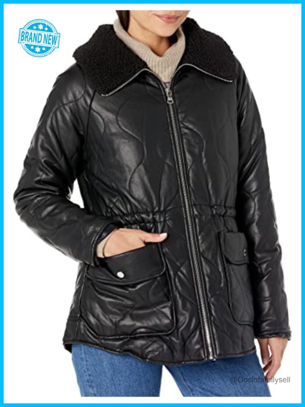 Quilted Faux Fur Trim Anorak Jacket Long Sleeve Shawl Collar